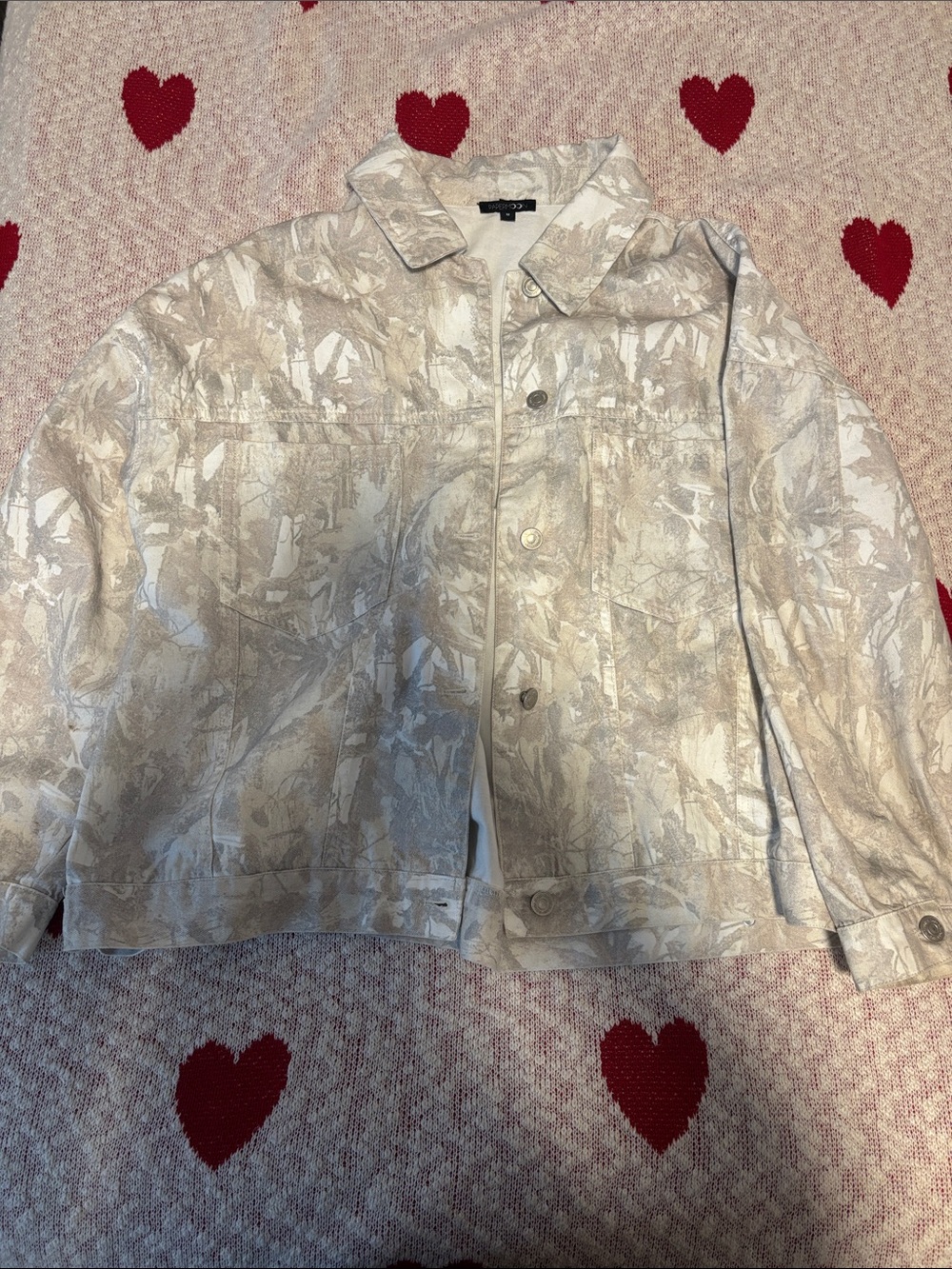 Papermoon Neutral Printed Denim Jacket in Beige and Cream
